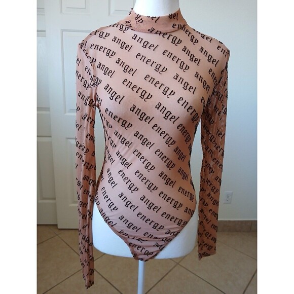 ASOS DESIGN angel energy flocked bodysuit in camel Size 8 - Picture 4 of 16